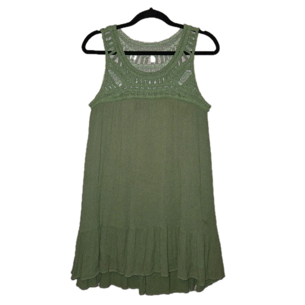 EASEL Crochet Lace Tank Dress Women's Small Green Flowy Sleeveless Shift